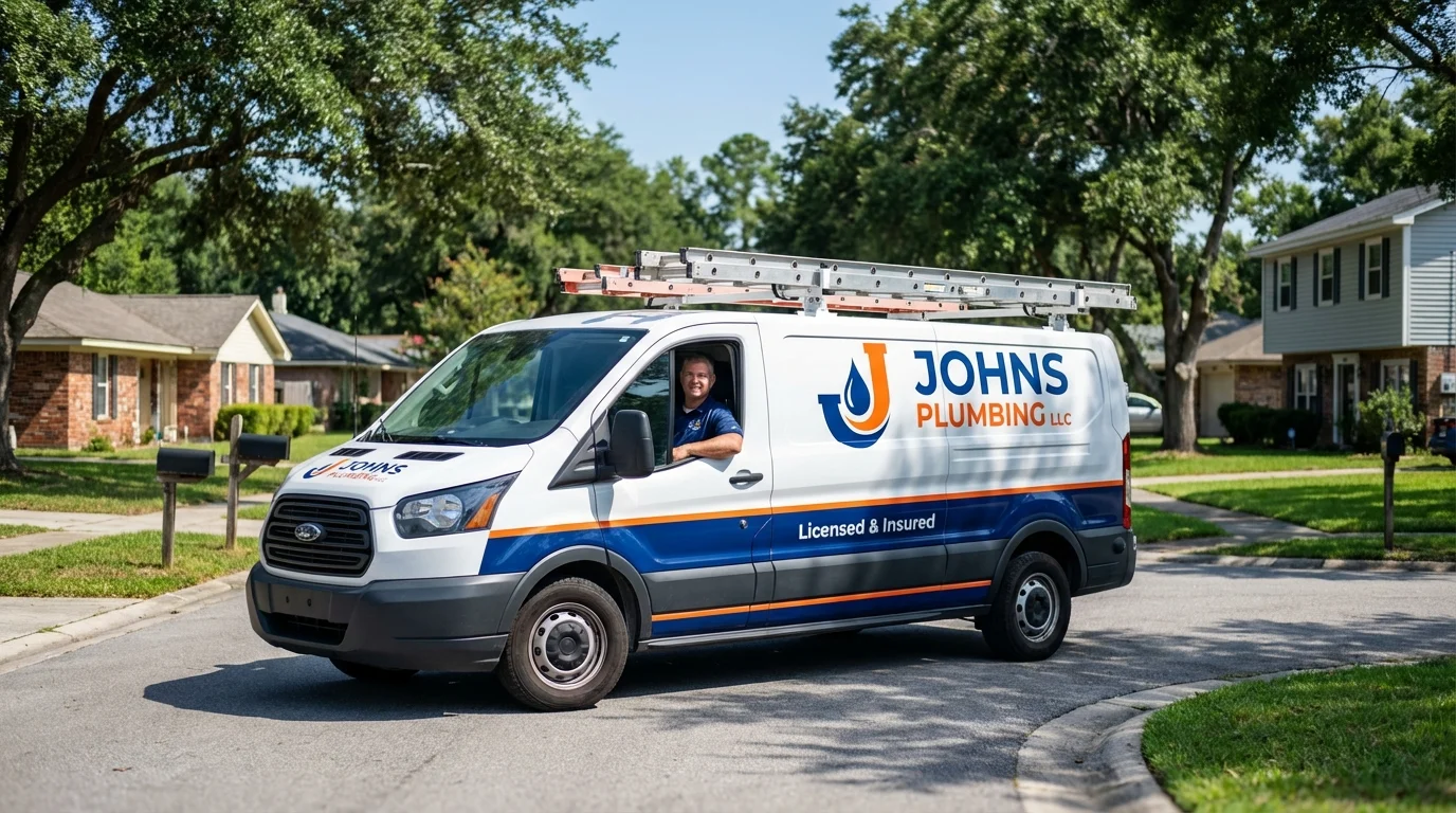 Johns Plumbing LLC service van in Riverdale, GA