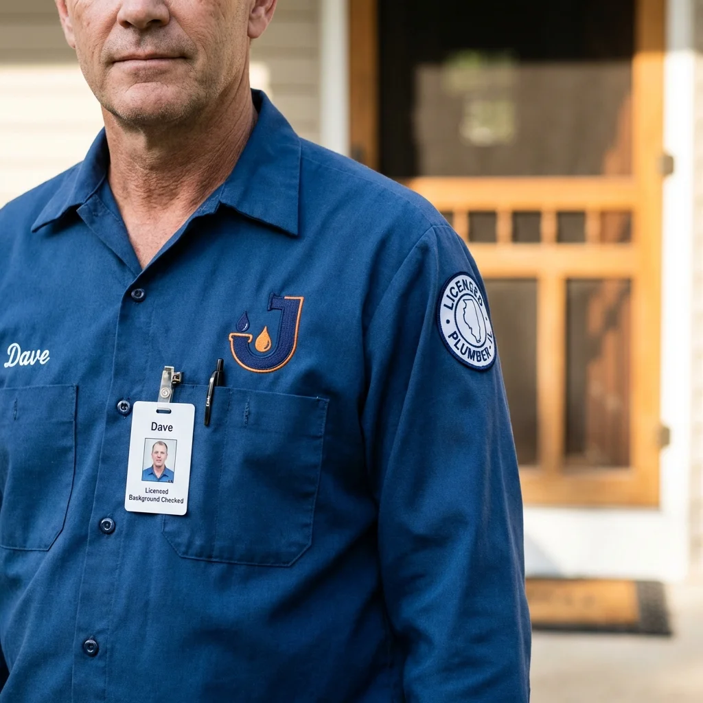 Licensed plumber showing ID badge in Riverdale, GA