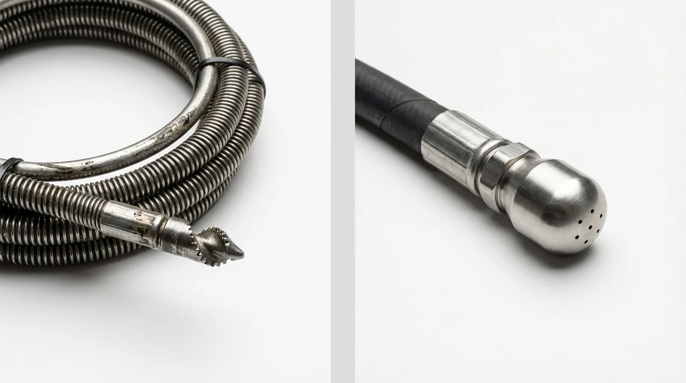 Drain snake cable and hydro jetting nozzle used for drain cleaning in Riverdale, GA
