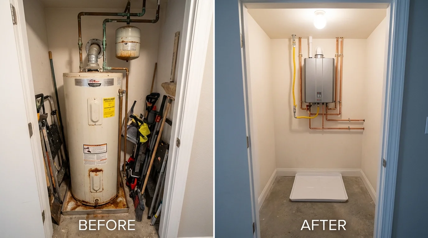 Tank water heater versus wall-mounted tankless unit comparison for Riverdale, GA homeowners