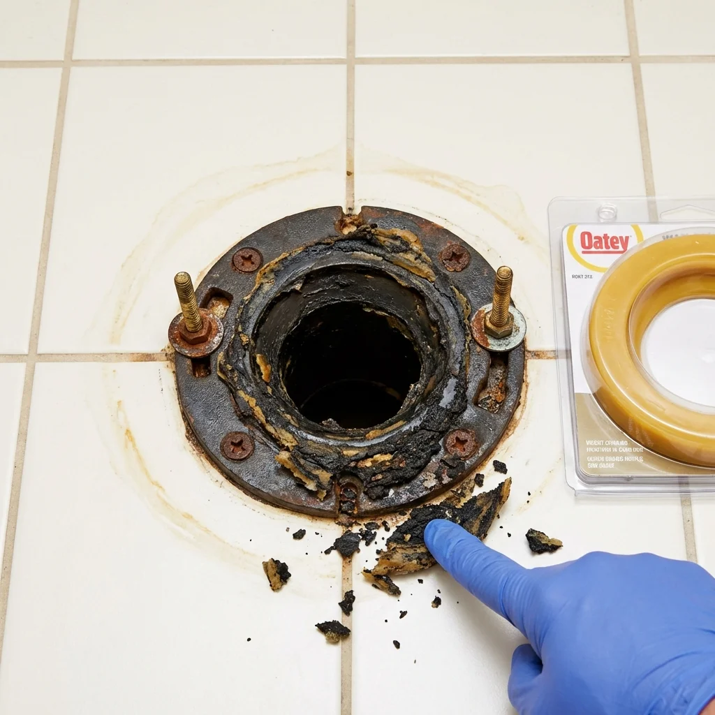 Failed wax ring showing water seepage at the base of a toilet in a Riverdale, GA home