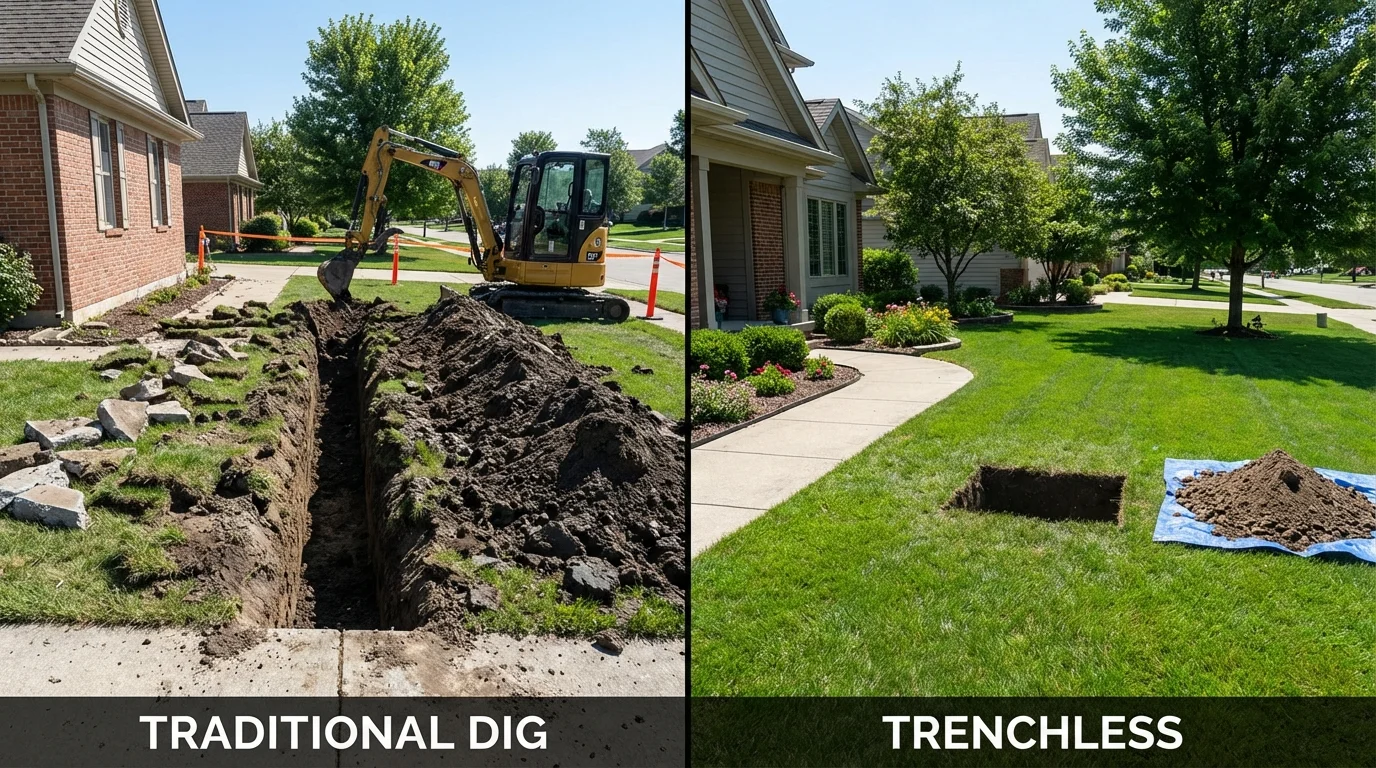 Trenchless sewer repair with minimal yard damage versus traditional excavation in Riverdale, GA